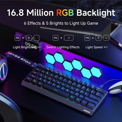 EWEADN Gaming Tastatur 60% RGB USB QWERTY Englisch 29.5x11.5cm Schwarz