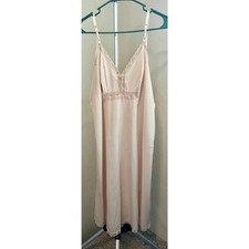 VTG 70s Sears The Doesn't Slip Blush Pink Lace Full Slip Dress Size 38 M/L