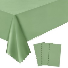 3 Pack Sage Green Disposable Tablecloth 54x108in for Rectangle Tables