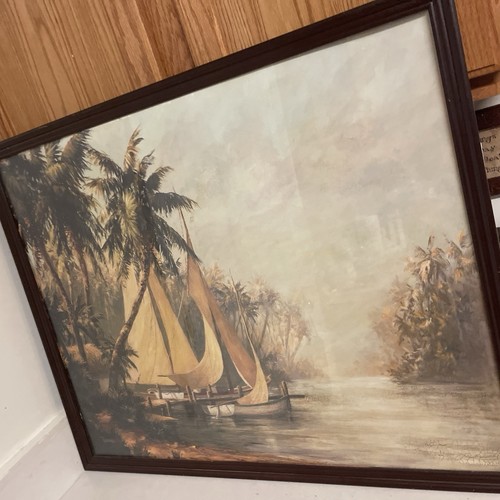 Large RUM CAY - Coastal LAKESIDE ART Print- Framed 29.75”x23.75” Malarz EUC