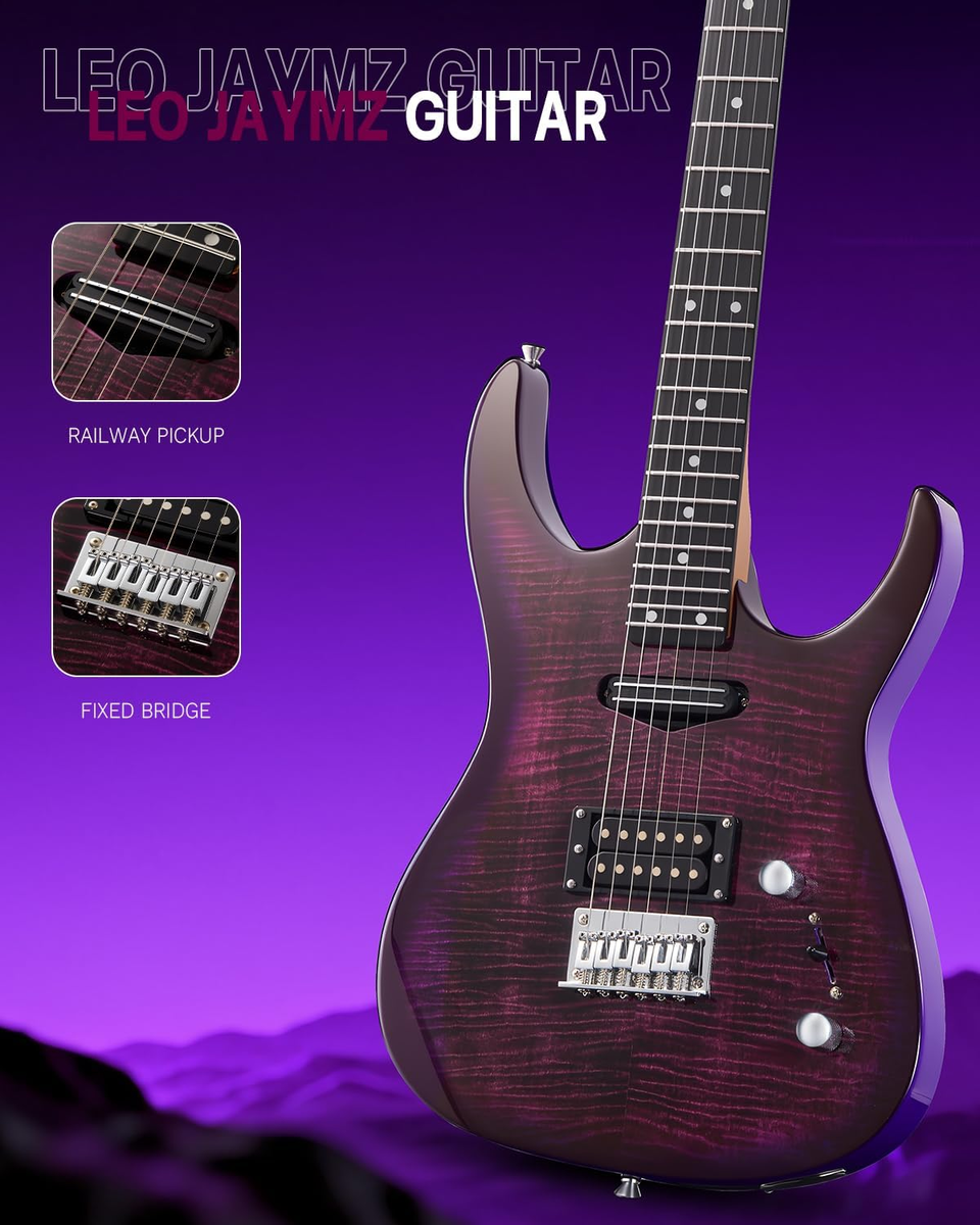 Leo Jaymz Thunderstorm ST Electric Guitar Purple Flame 24 Frets