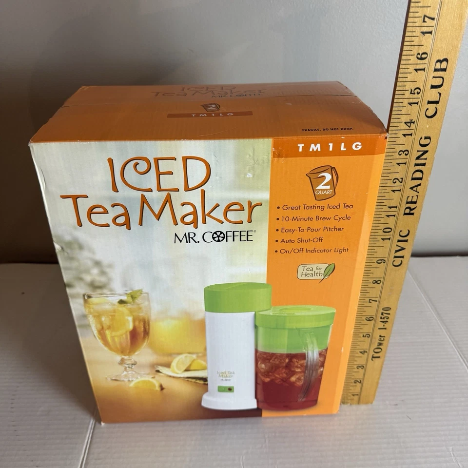 Máquina de té helada Mr. Coffee TM1 2 cuartos apagado automático tapa azul nueva caja abierta Foto 2 de 4