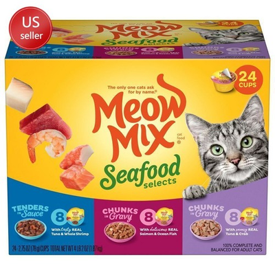 #ad Meow Mix Seafood Selections Wet Cat Food with Shrimp Salmon Crab 2.75oz 24ct $13.30
