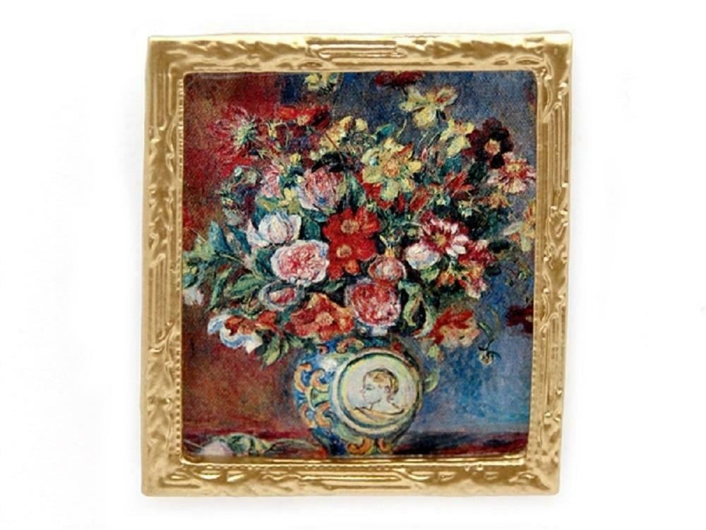 Dolls House Renoir Flowers Picture Painting Gold Frame Miniature 1:12 Accessory