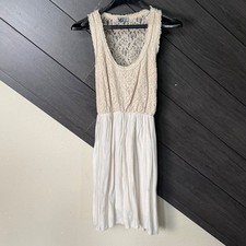 UJ Women's Lace Sequin Boho Sleeveless Tunic Dress Cream S/M Made In Italy