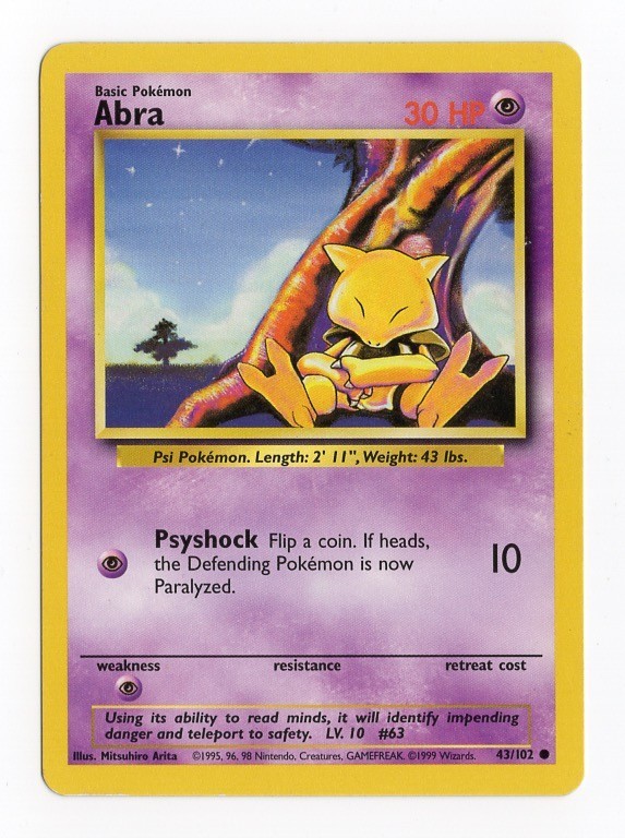 Abra 43/102 Base Set Pokemon Card NM - LP WotC