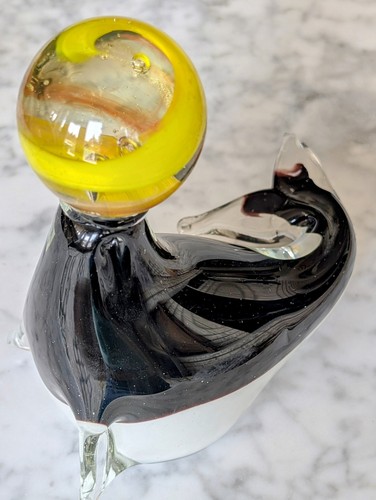 Vintage Icet Murano Blown Glass Seal With Yellow Ball Paperweight Figure 7" Tall - Picture 2 of 10