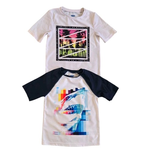 Old Navy Rashguard Boys Bundle Of 2 Sz XS 5 Swim Top Beachwear Shark Palm Trees - Picture 1 of 12