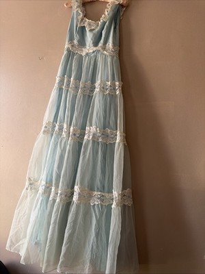 Vintage Gorgeous Nadine Long Baby Blue With Lace Dress Size 4