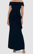 Xscape Women's Blue Off-The-Shoulder Ruffle Gown Dress Size: 12