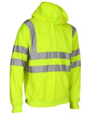 Hi Viz Vis High Visibility Long Sleeves Full Zip Up Hoodie Mens Safety Jumper