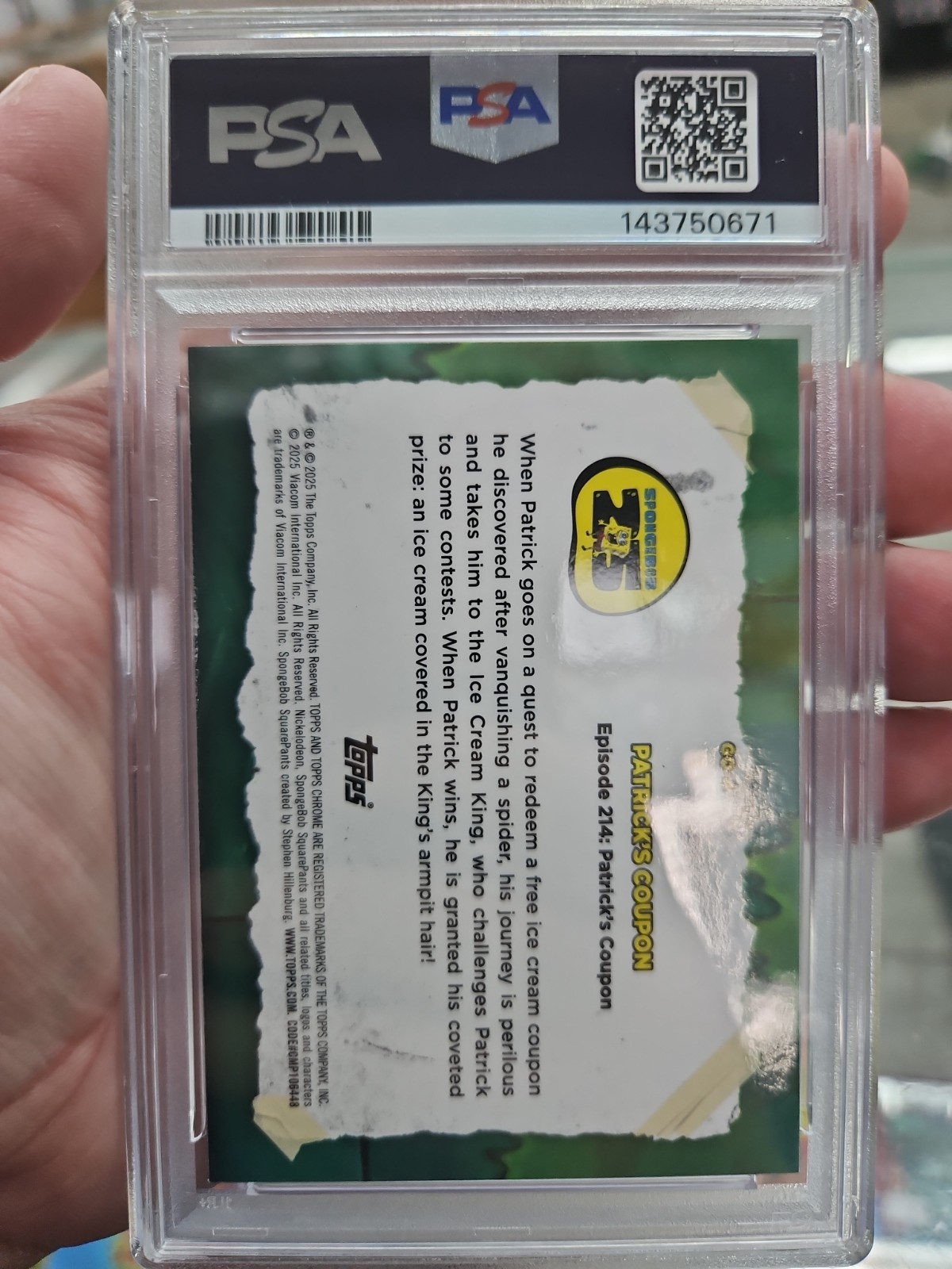 2025 Topps Chrome SpongeBob Patrick's Coupon Gross Out #GO-4 PSA 10 view 3