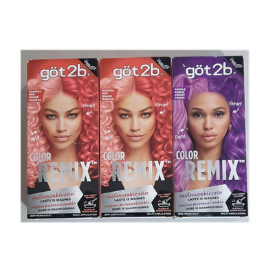 3 Count got2b Color Remix Semi-Permanent Hair Dye 2 Radical Red & 1 Purple Punch