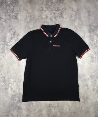 PRADA ネイビー ポロシャツ 赤いロゴテープ付き Prada Polo Shirt Men's Luxury Y2K Red Logo Classic Black Size L | eBay