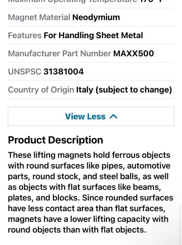 TECNOMAGNETE MAXX500 Imán de elevación 1100 lb Tapa de carga 1100 lb Tapa de carga plana - Imagen 4 de 4
