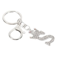 Initial Letter Keychain Letter S Crown Design Charm Silver Tone