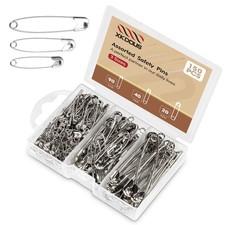 XKDOUS Safety Pins 150 Pcs Assorted Sizes Silver Pins Bulk Small Large He...