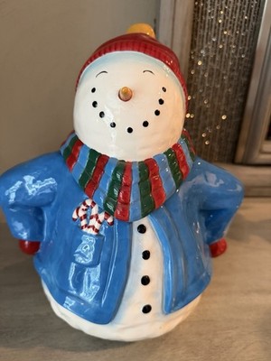 2007 Heartfelt Kitchen Creations Snowman Cookie Jar With Carrot Nose, Candy Cane
