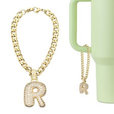 Letter Charm for Stanley Tumbler Cup Bubble Cute Initial R Letter Charm Gold 