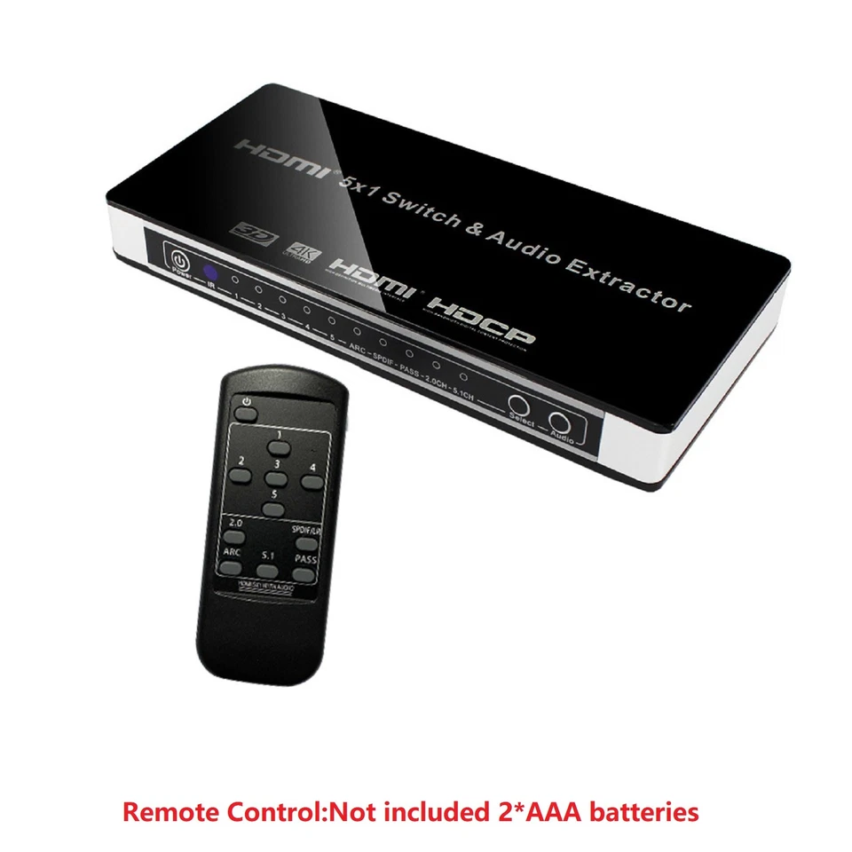 HDMI Switch 5 in 1 out Port Switcher w/ Remote Control Power For PS4 PS5 Xbox n - Image 2 of 4