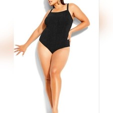 City Chic Swimsuit NEW Plus 16 Izzy Black 1 Piece Cut Out Back Swim Bathing Suit