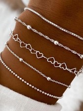 5pcs Stainless Steel Love Bead Chain Bracelet Set Stackable Fashion Jewelry