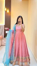 Exclusive Pink Chinon Silk Gown Bottom With Dupatta For Traditional Wear