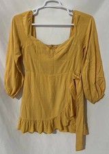 Lulus Always The Right Time Yellow Ruffled Ballon Sleeve Mini Dress Sz L