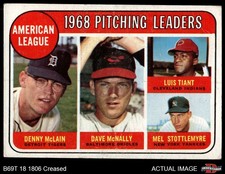 1969 Topps #9 Denny McLain AL Pitching Leaders 3 - VG