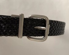Unisex Small Size 22-24 Chaps Black Genuine Leather Braided Reversible Belt