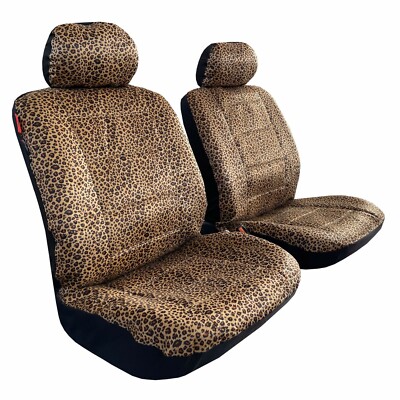 Pair Front All Leopard Velour Car Seat Covers For Ford F-150 1998-2020