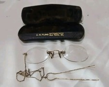ANTIQUE RIM-LESS GLASSES SPECTACLES WITH CHAIN HAIRPIN AND A CASE   OLD TOWN, ME