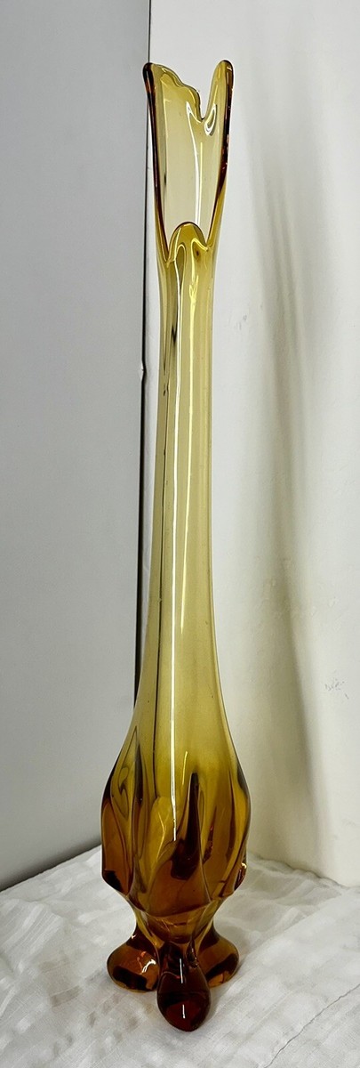 VINTAGE VIKING GLASS 23” SWUNG VASE 3 TOE FOOTED AMBER | eBay