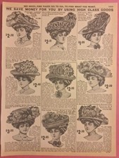 Womens Hats 1908 Sears Roebuck Vintage Advertisement Catalog Page