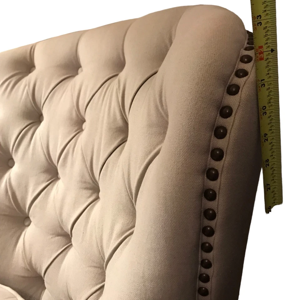 Upholstered Tufted Nailhead Arm Chair Armchair Comfortable Beige Cream - Image 3 of 4