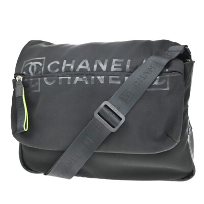 CHANEL Sports CC Logo Shoulder Bag Rubber Canvas Black Made In Italy  88EE515