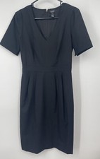 J Crew Sz 0 Black Wool Classic Short Sleeve Dress Super 120s V-neck