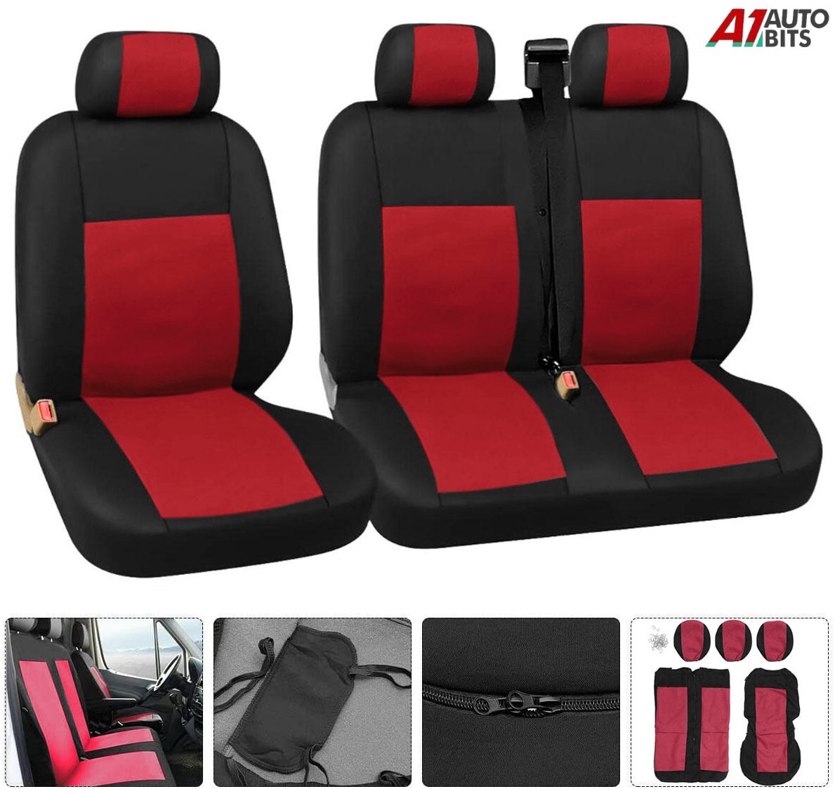 Red Van Bus Truck Fabric Seat Covers Protector Universal Washable 2+1 Easy Fit
