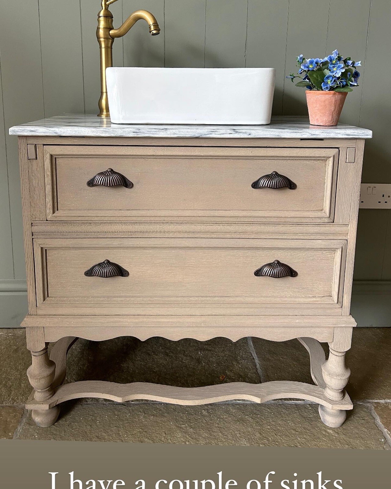 Vintage vanity Sink unit marble top finished In Weathered oak Style eBay