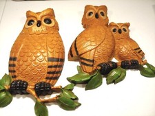 Vintage 1976 Homco Owl Plaque Set. Made in USA.