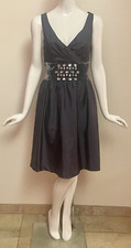 Nine West Sleeveless Surplice Neck Dark Gray Fit and Flare Taffeta Dress Size 14