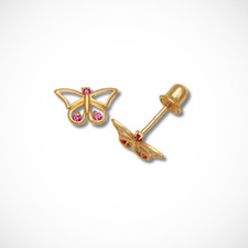 14K Yellow Gold Butterfly Stud Earrings For Women