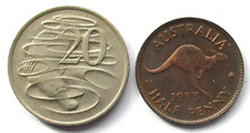 2 x Münzen Tiermotive  Lot Australien Half Penny 1953 & 20 Cent 1969
