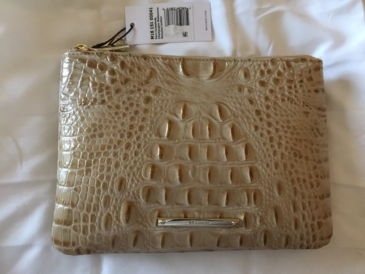 Brahmin Perri Champagne Melbourne Croc Embossed Leather Crossbody