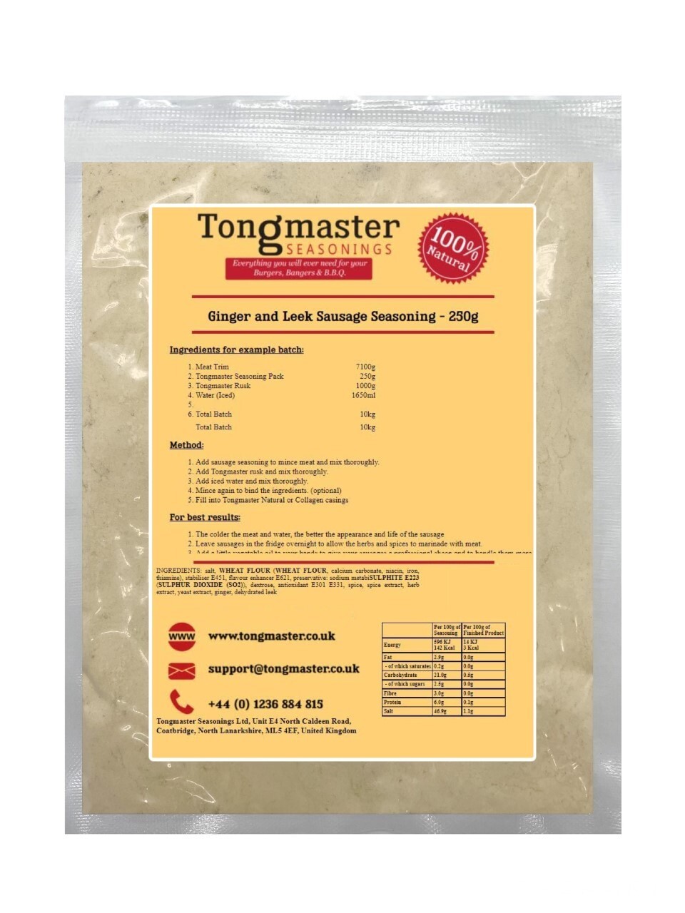 Ginger & Leek Sausage Seasoning - 250g (10kg Batch)
