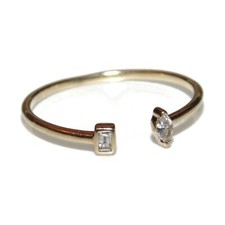 Modern Open Stackable 2 Diamond Ring in 14k Yellow Gold Ring Band Jewelry 585