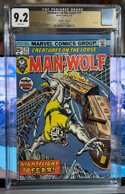 CREATURES ON THE LOOSE MAN WOLF #34 CGC 9.2 PEDIGREE 1ST GEORGE PEREZ COVER 1975