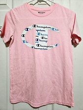 CHAMPION Boy's SHORT SLEEVE T-SHIRT Size L PINK WITH LOGO GRAPHIC VG