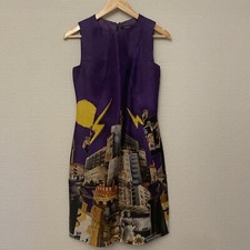 VERSACE Skyline Art Printed Silk Gazar Dress Tim Roeloffs Purple Sheath Sz 38