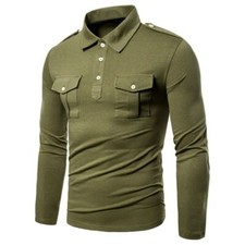 Mens Slim Long Sleeve T-Shirt Quarter Button Collared Top Tee Shirts Blouse